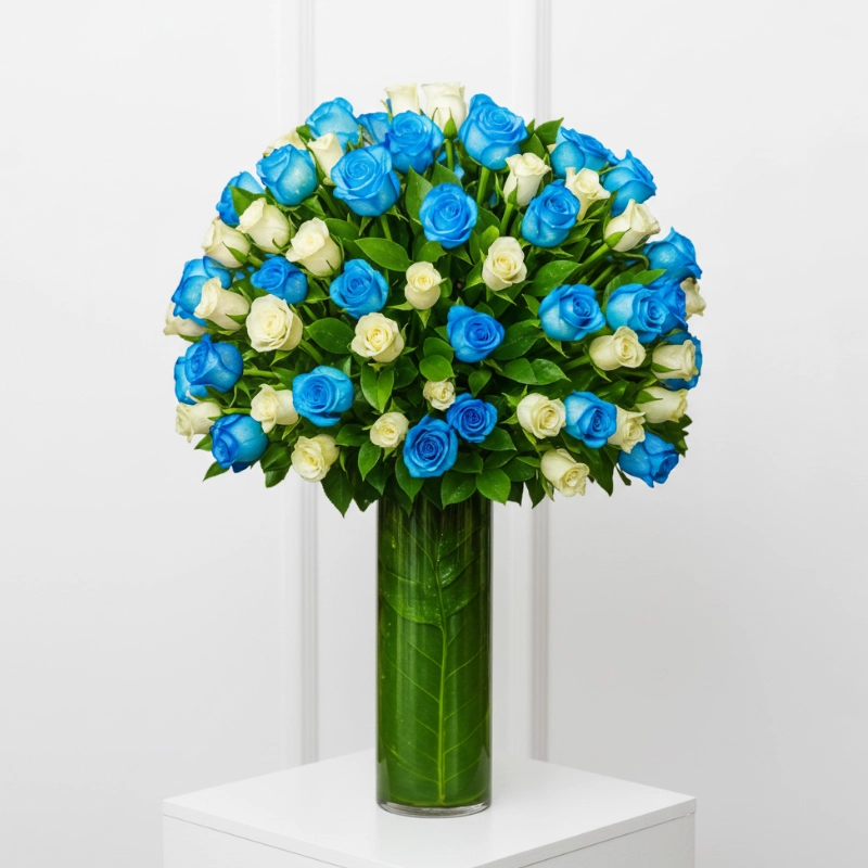 Luxury Blue and White Roses Bouquet